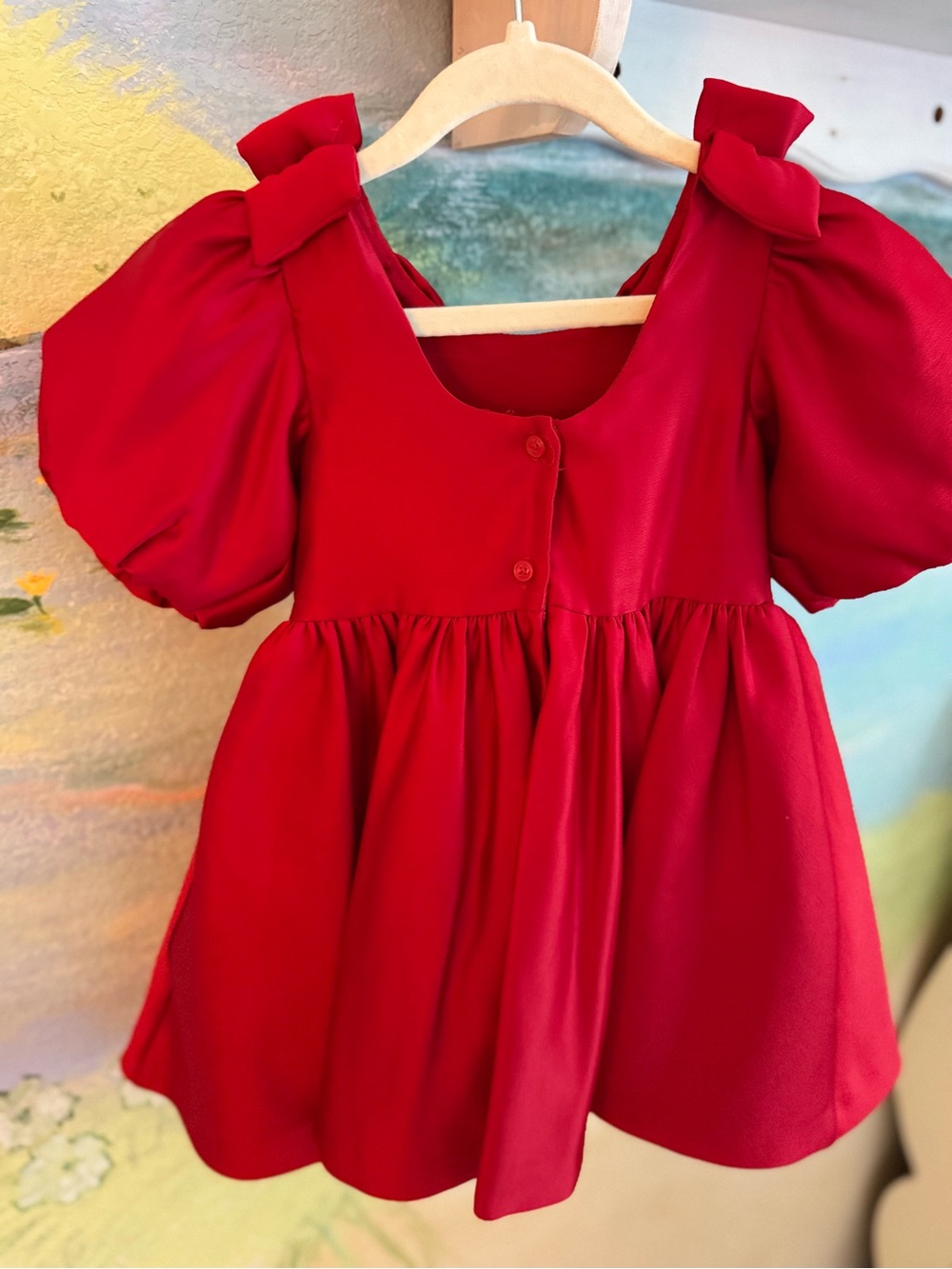 Janie and Jack Red and Green Satin Bow-Shoulder Holiday Dresses